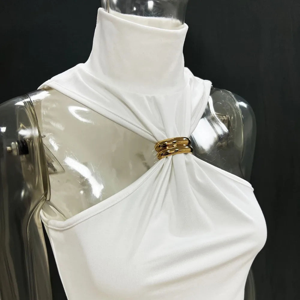 Metal Ring Off Shoulder Tank Top