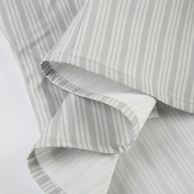 Vintage Buttons Up Lapel Collar Striped Blouse