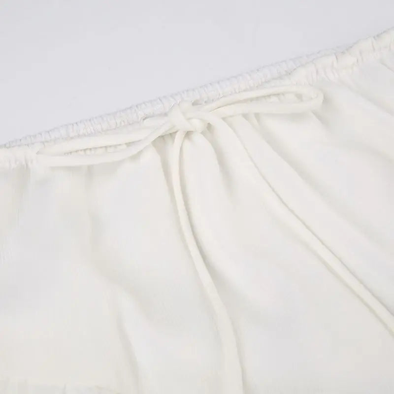 Low Waist Lace Up White Irregular Split White Midi Skirt Women