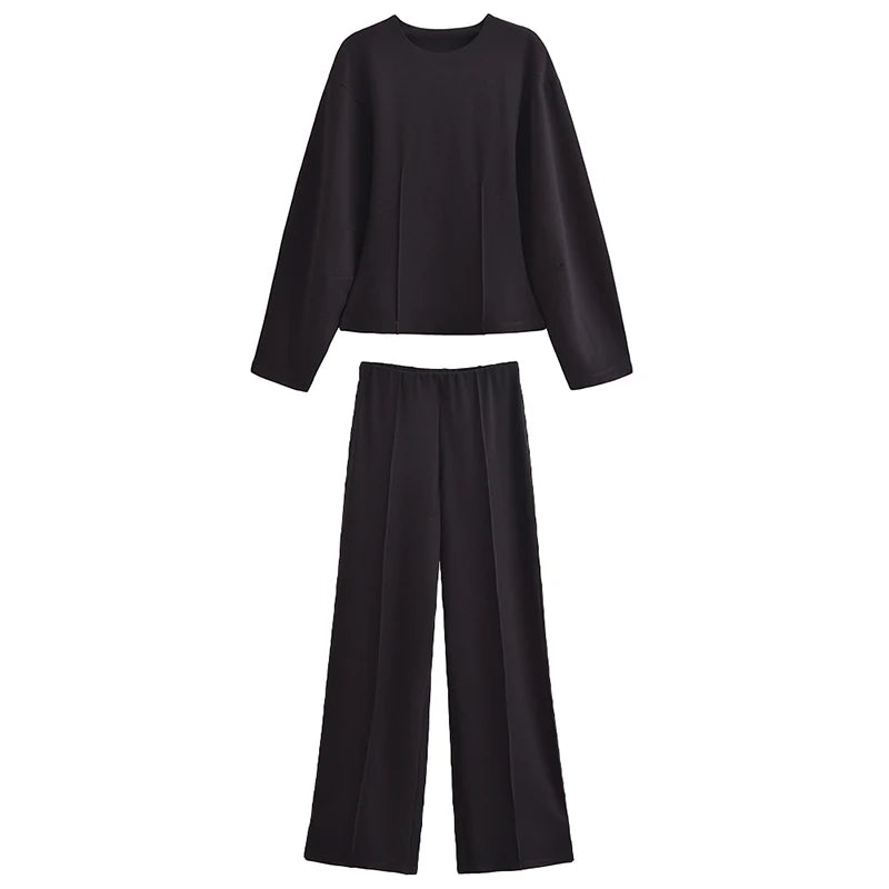 Women's Slimming 2-Piece Set Double-Sided Top Elegant Stretch Long Pants Female Suit