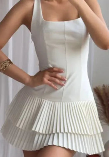 Summer Pleated Dress Chic High Slim Short Dress