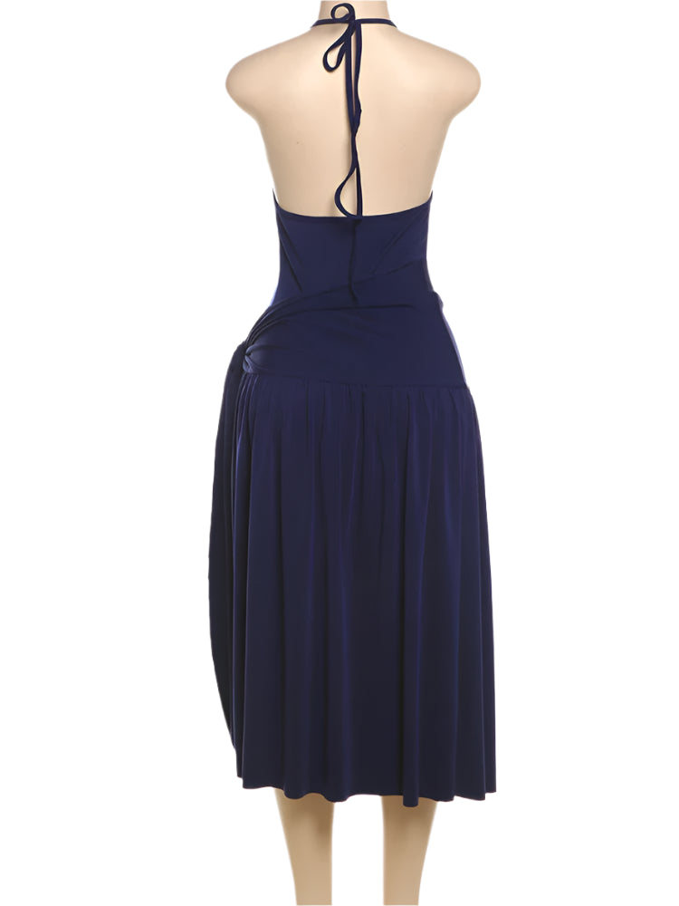 2 Piece Set Classic V-neck Camis Bodysuits + Tied Split Ruffle Maxi Skirt