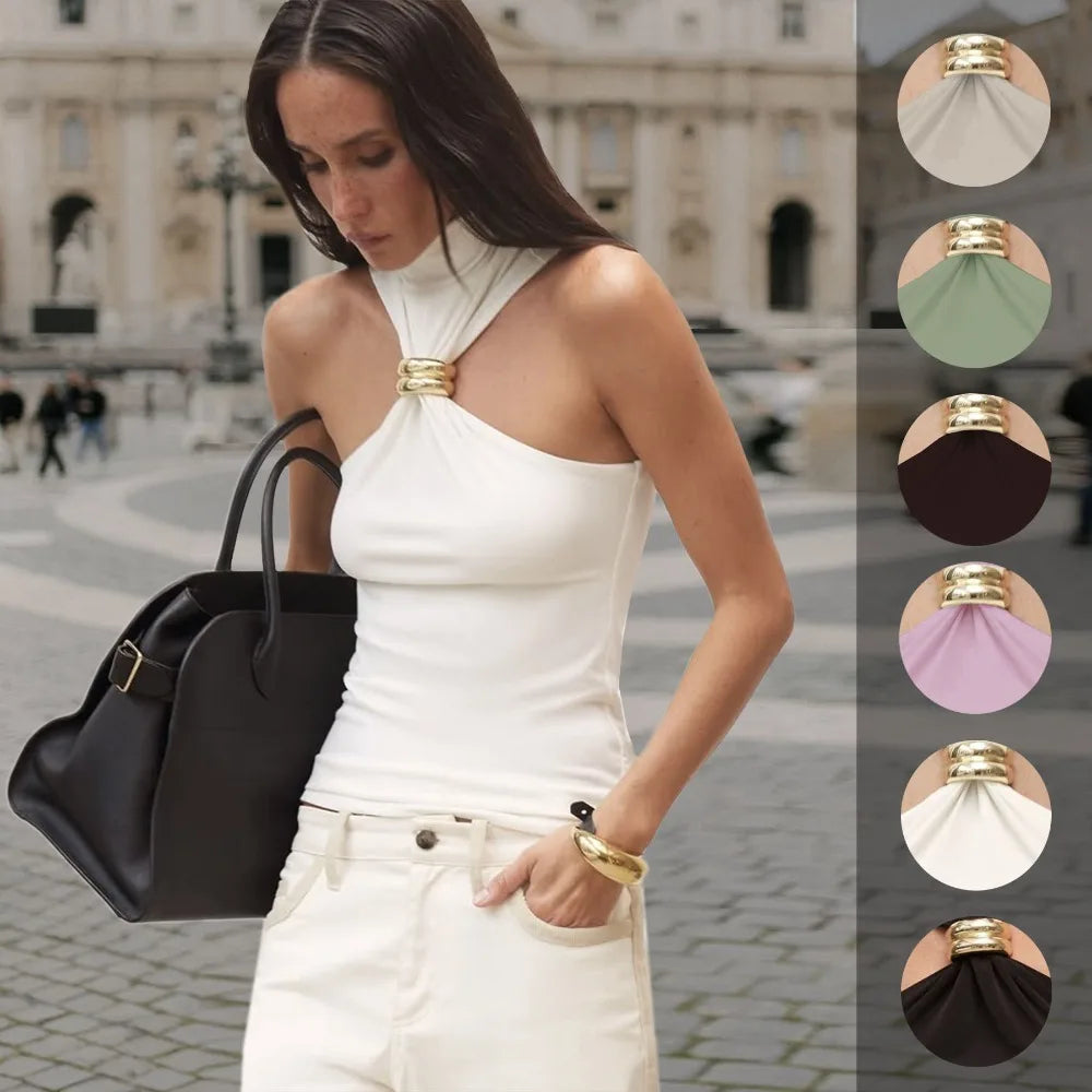 Metal Ring Off Shoulder Tank Top