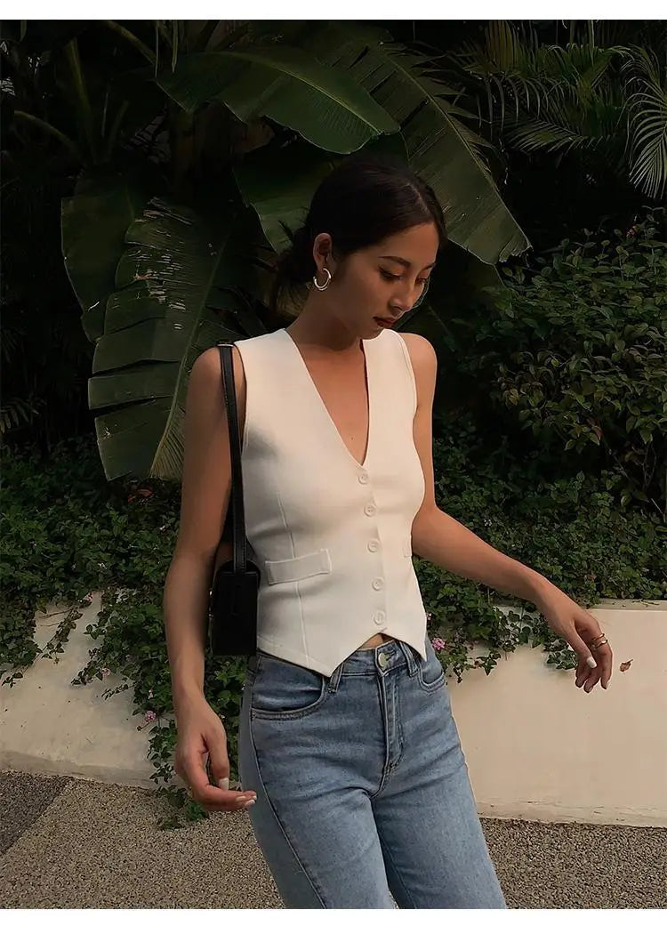 Vintage Solid V-Neck Vest