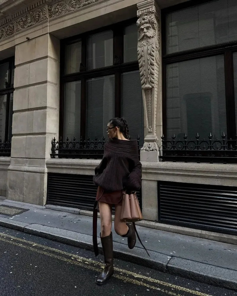 Oversized Off Shoulder Pullover Loose Knit Sweater