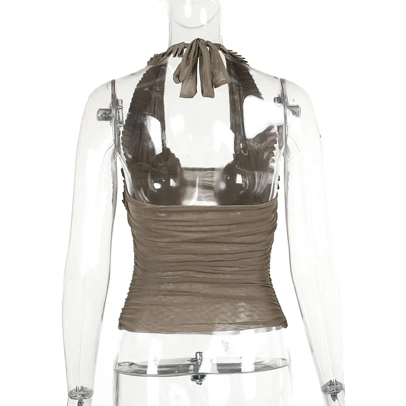 Hollow Out Frill Mesh See Through Top