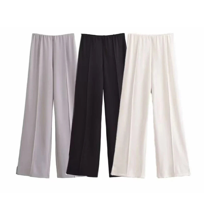 Women's Slimming 2-Piece Set Double-Sided Top Elegant Stretch Long Pants Female Suit