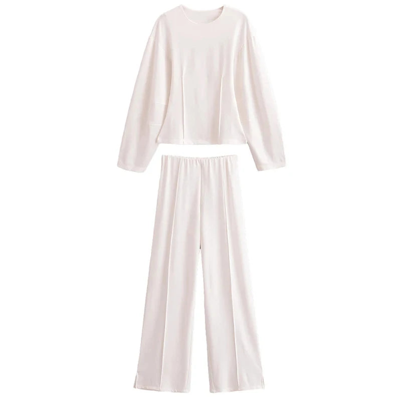 Women's Slimming 2-Piece Set Double-Sided Top Elegant Stretch Long Pants Female Suit