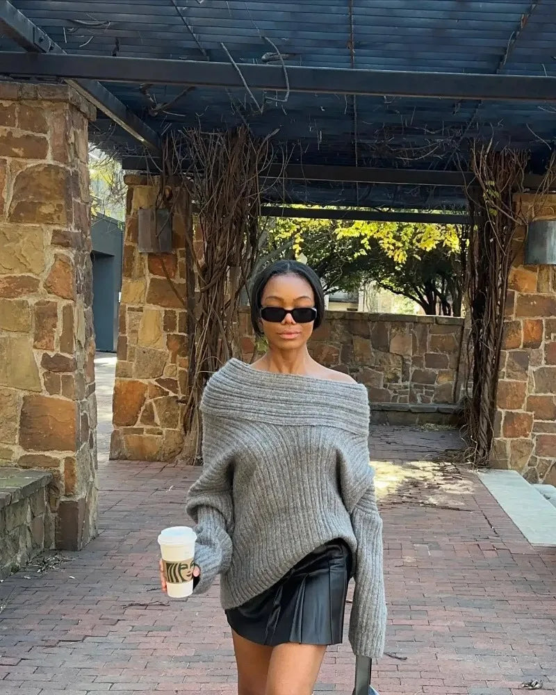 Oversized Off Shoulder Pullover Loose Knit Sweater