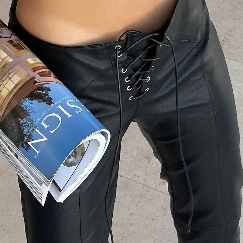 PU Faux Leather High Rise Skinny Straight Pants