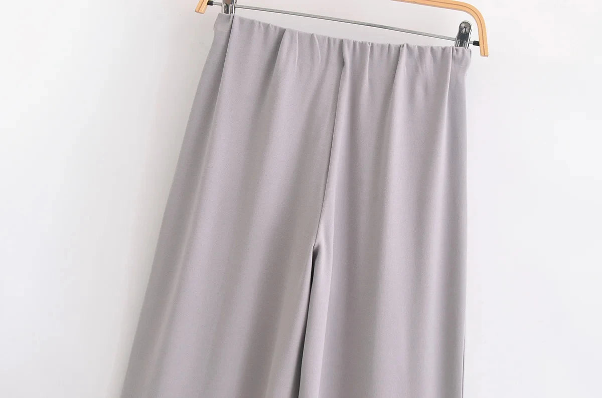 Women's Slimming 2-Piece Set Double-Sided Top Elegant Stretch Long Pants Female Suit