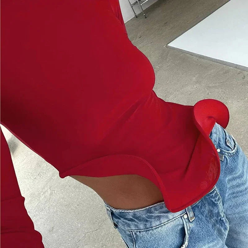 Asymmetry Slim Ruffle Long Sleeve