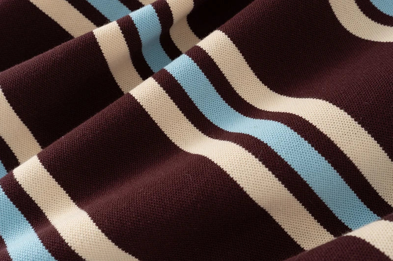 Striped Contrast Button Turndown Collar Tee