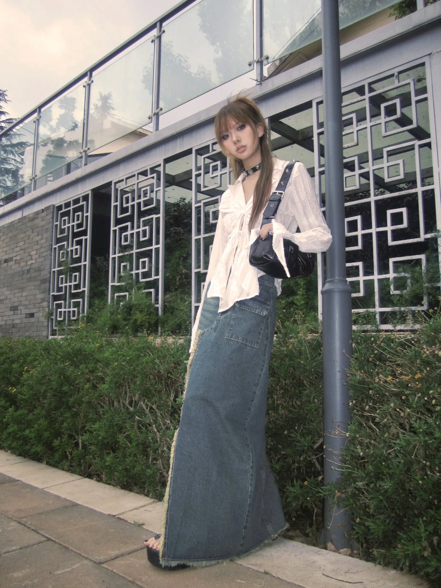 Peated Lace Up V-Neck Top