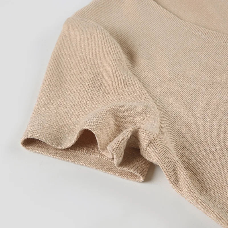 TARUXY 2025 Summer New Knitted Mini Dress Female Elegant V Neck Buttons Short Sleeve Dress High Elasticity Casual Women's Dress