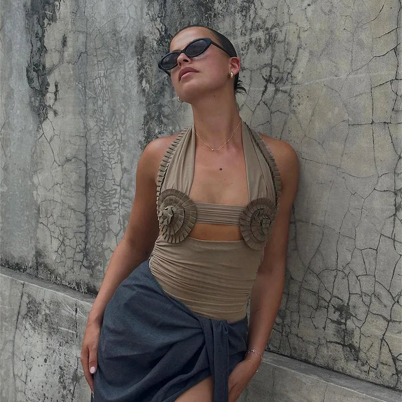 Hollow Out Frill Mesh See Through Top