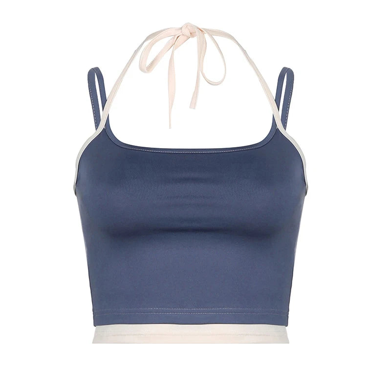 Halter Clash Color Two Piece Square Neck Top