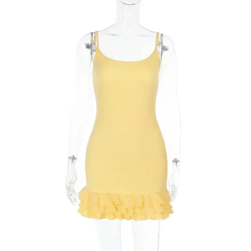 2025 Women's Knitted Backless Sleeveless Strap Dress Sexy High Street Solid Layered Slim Fit Vestidos Spring New Chic Beach Gown