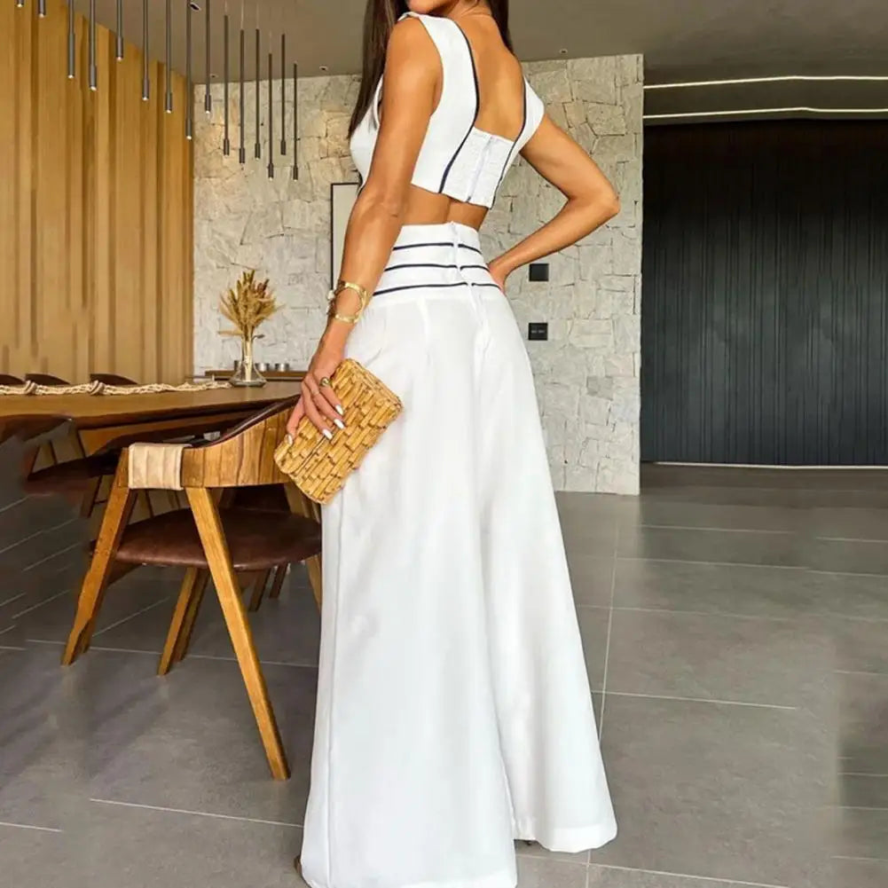 2 Piece Set Low-cut V Neck Top + Straight Pants