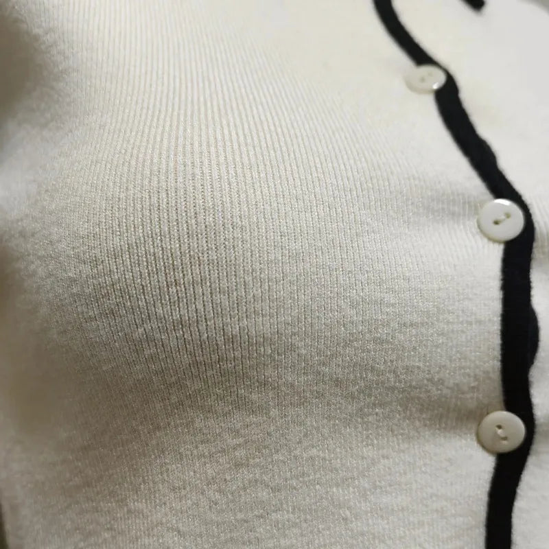 Short Sleeve Lapel Cropped Cardigan + Contrast Skirts Knitwear 2 Piece Set