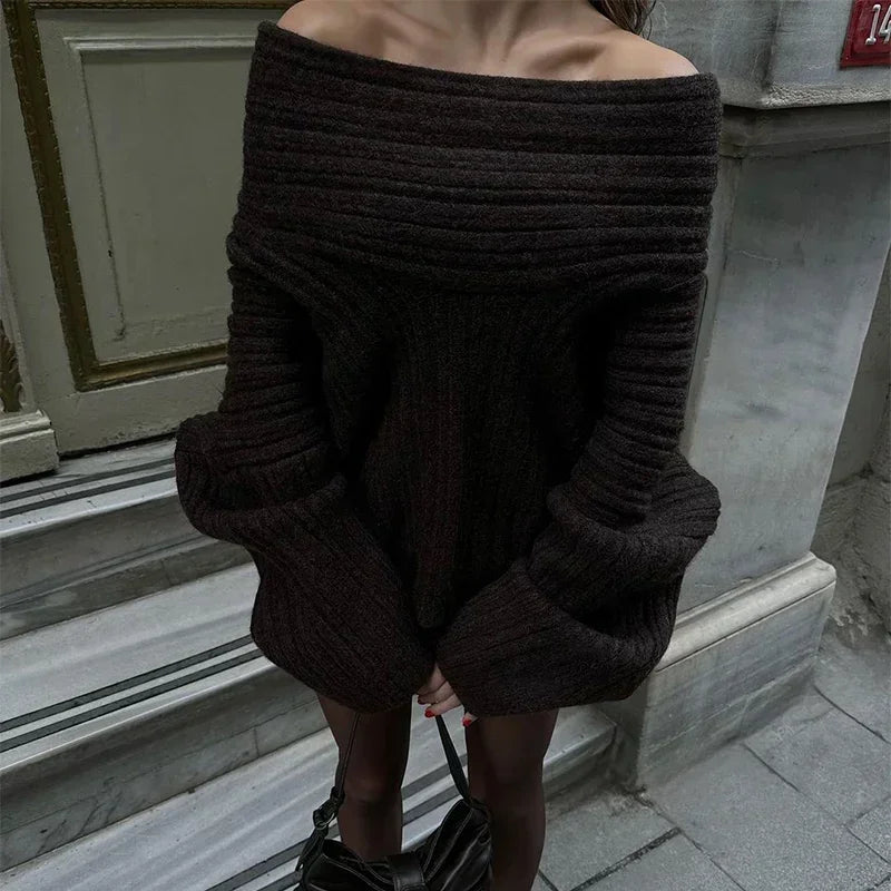 Oversized Off Shoulder Pullover Loose Knit Sweater
