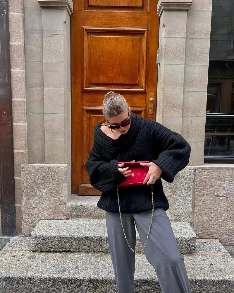 Oversized Off Shoulder Pullover Loose Knit Sweater