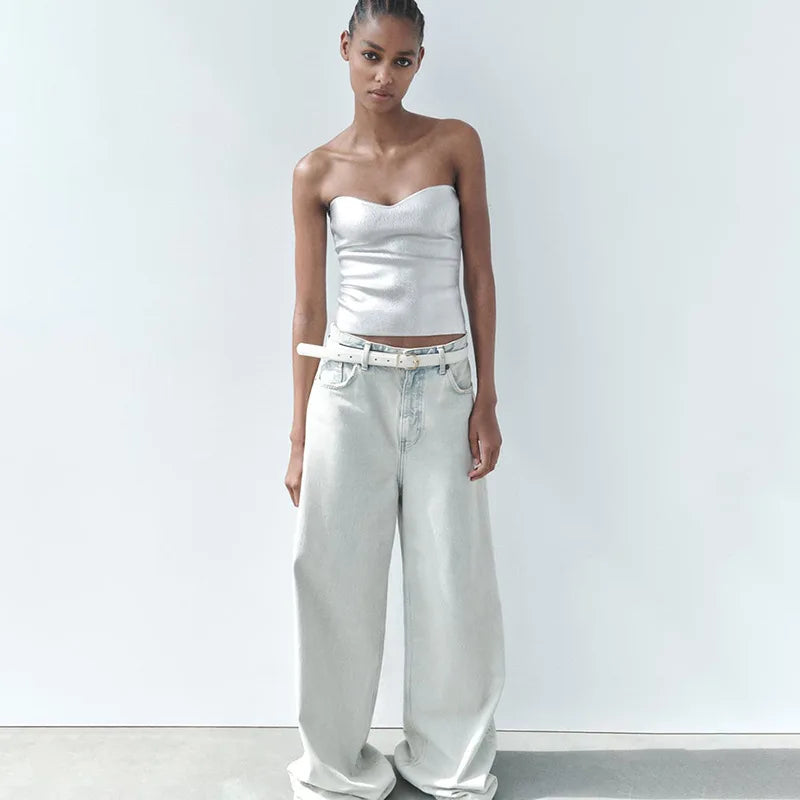 Sexy Strapless Gold Bustier Top