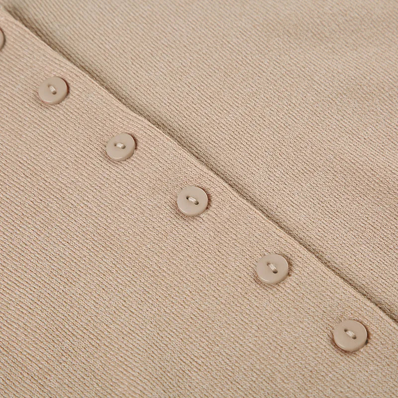 TARUXY 2025 Summer New Knitted Mini Dress Female Elegant V Neck Buttons Short Sleeve Dress High Elasticity Casual Women's Dress