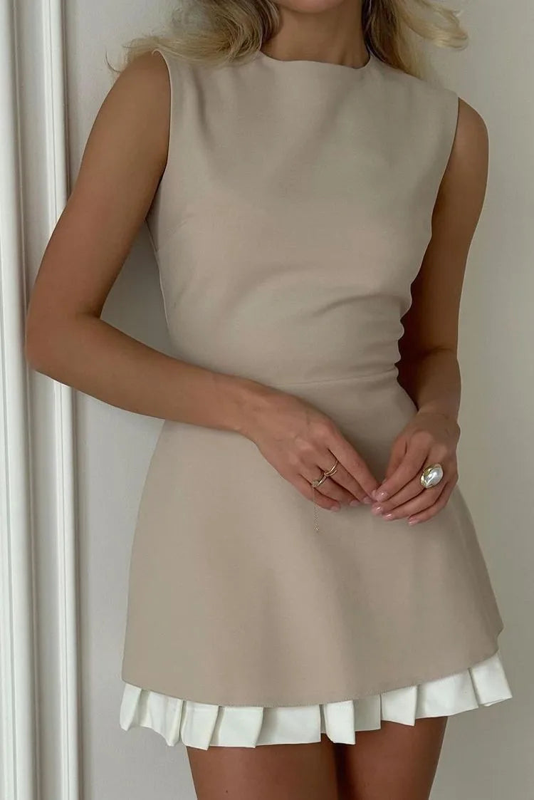Elegant Patchwork Pleated Mini Dress