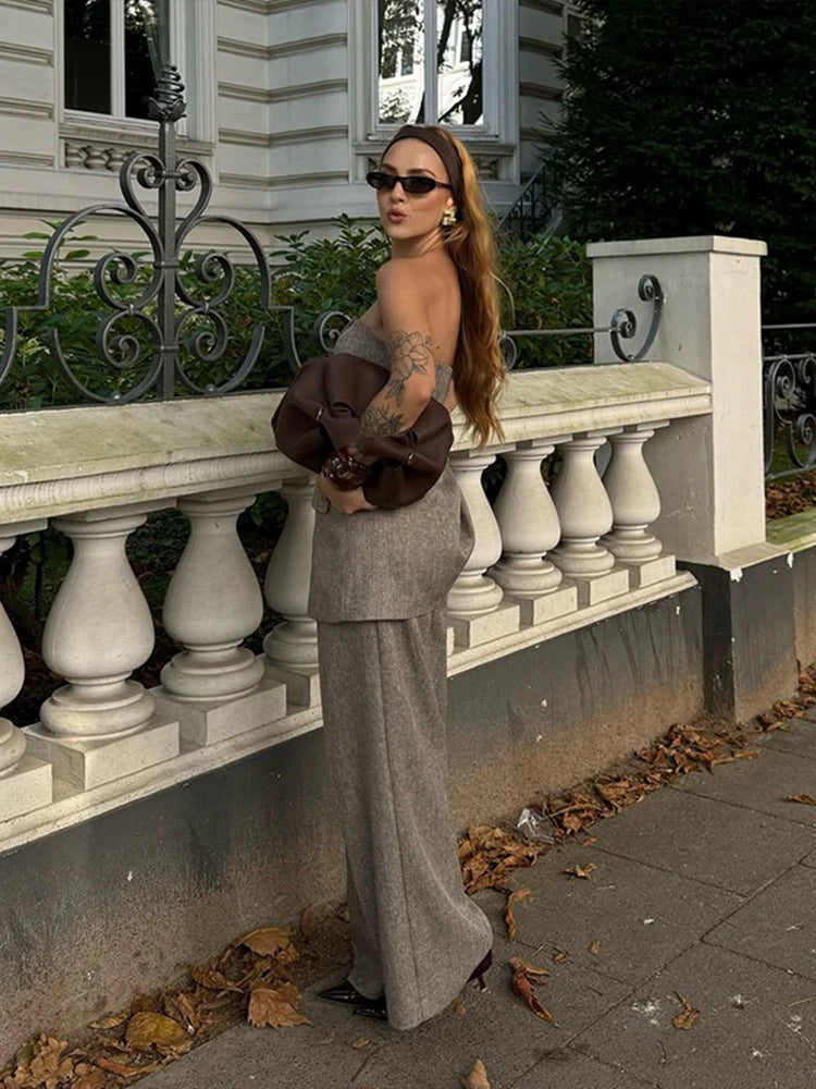 Sleeveless Single-breasted Vest High Waist + Wide Leg Trousers Set