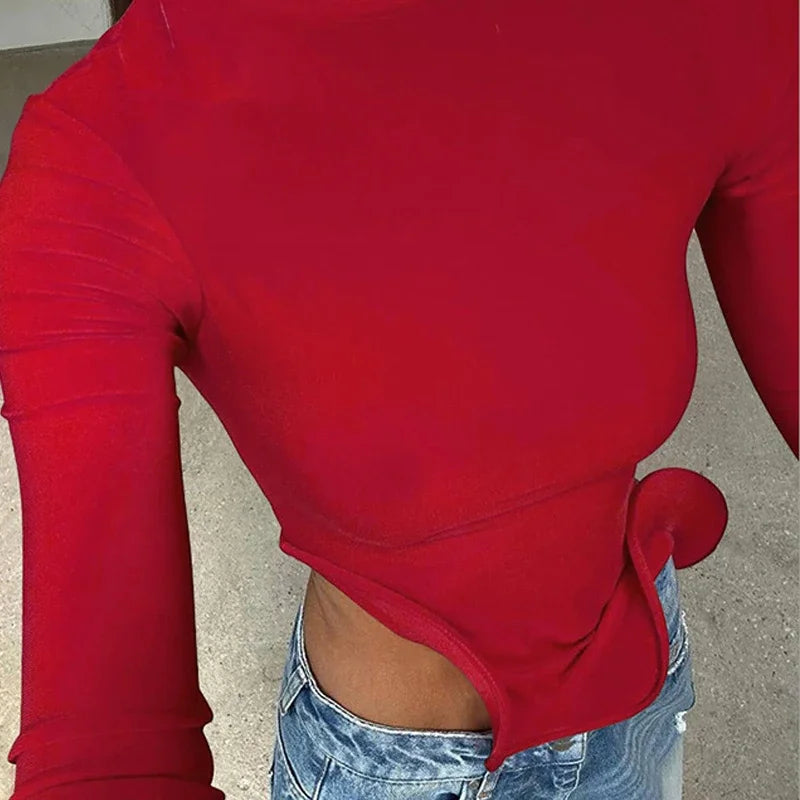 Asymmetry Slim Ruffle Long Sleeve