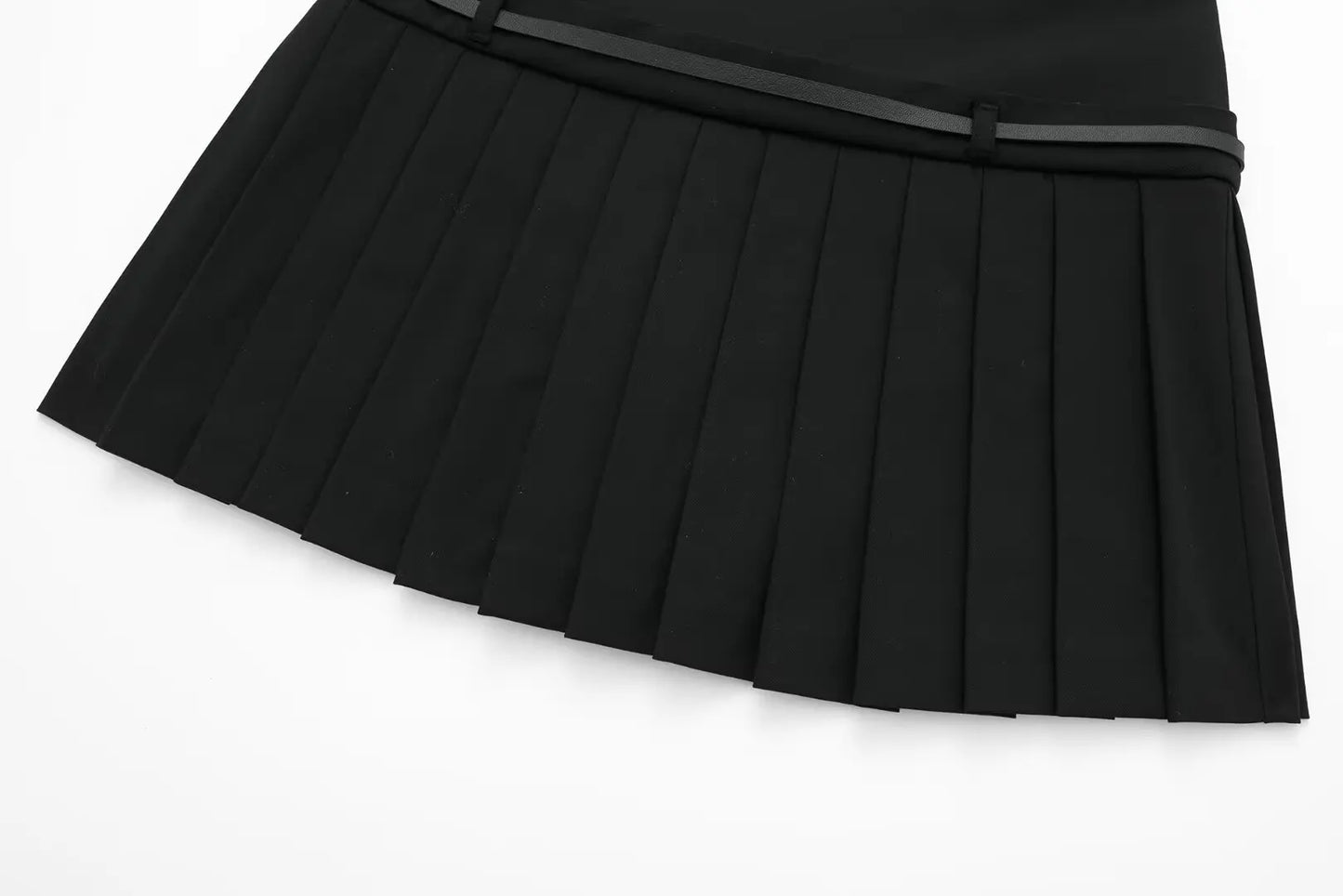 Box Pleated Mini Skirt With Belt