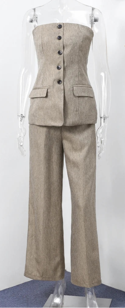 Sleeveless Single-breasted Vest High Waist + Wide Leg Trousers Set