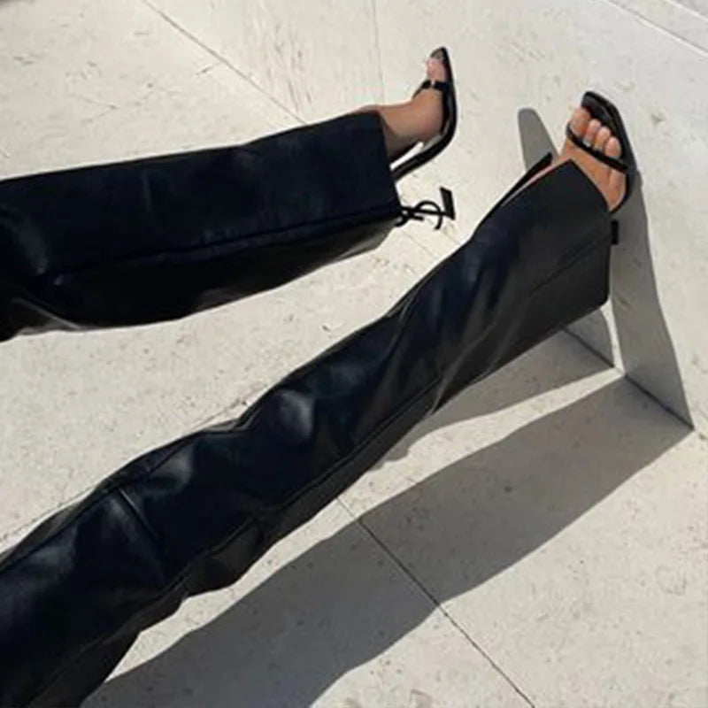 PU Faux Leather High Rise Skinny Straight Pants