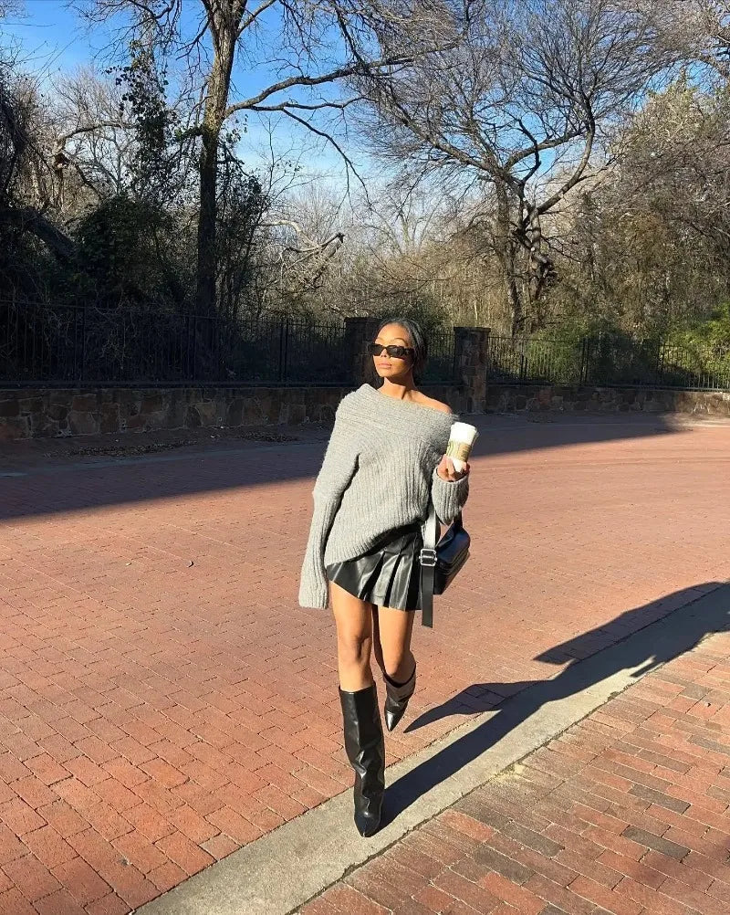 Oversized Off Shoulder Pullover Loose Knit Sweater