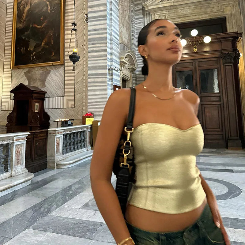 Sexy Strapless Gold Bustier Top