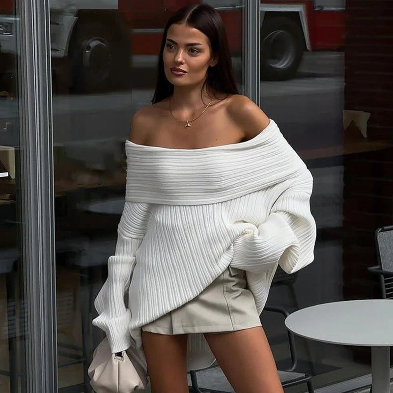 Oversized Off Shoulder Pullover Loose Knit Sweater