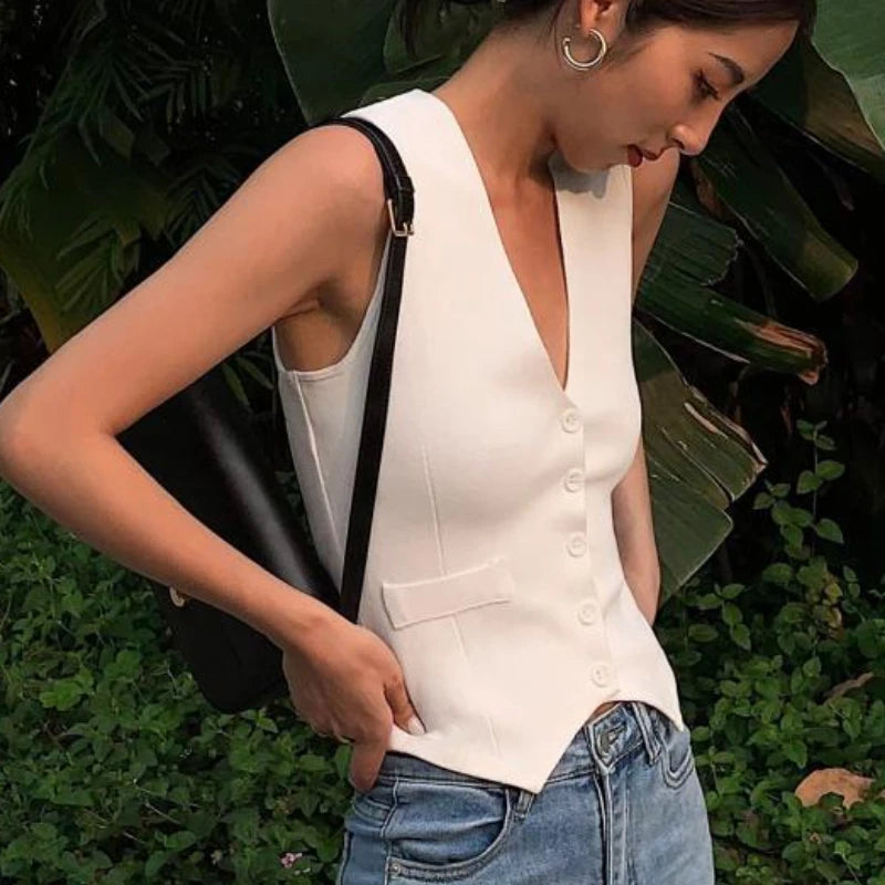 Vintage Solid V-Neck Vest