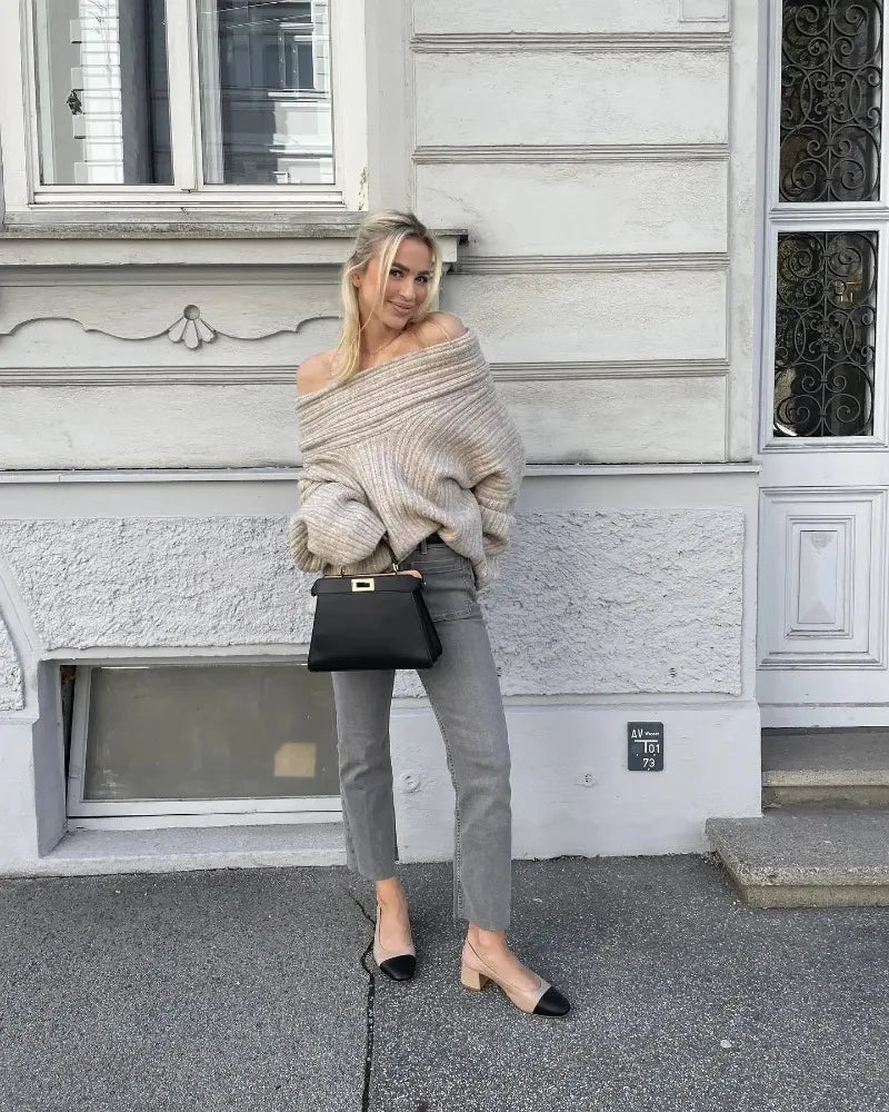 Oversized Off Shoulder Pullover Loose Knit Sweater