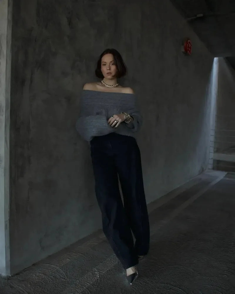 Oversized Off Shoulder Pullover Loose Knit Sweater
