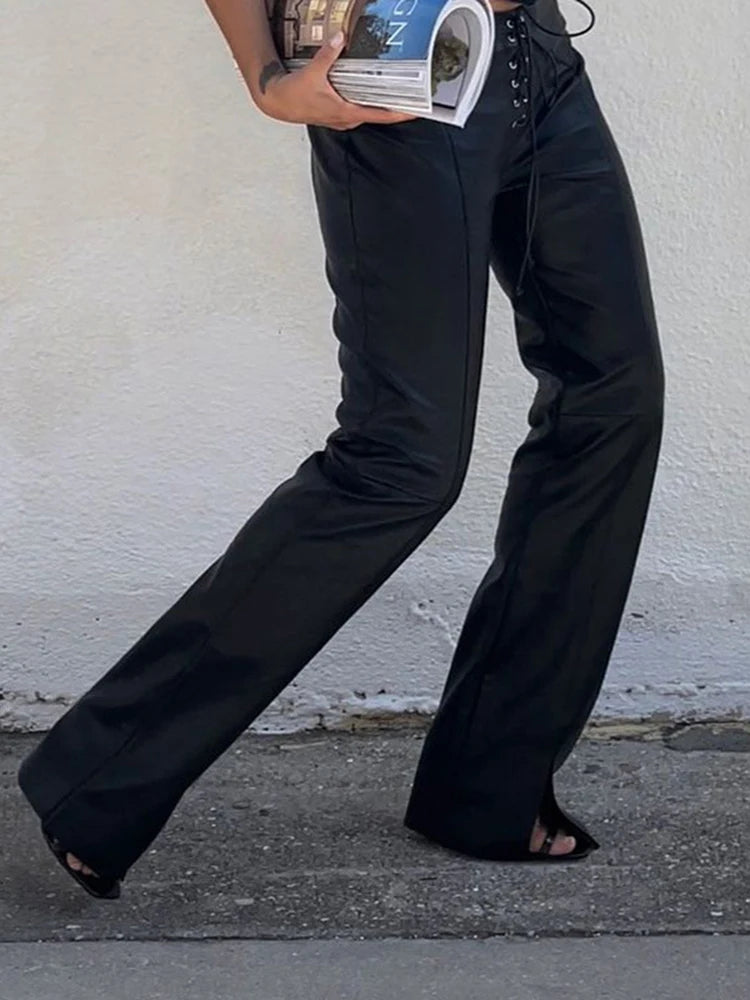PU Faux Leather High Rise Skinny Straight Pants