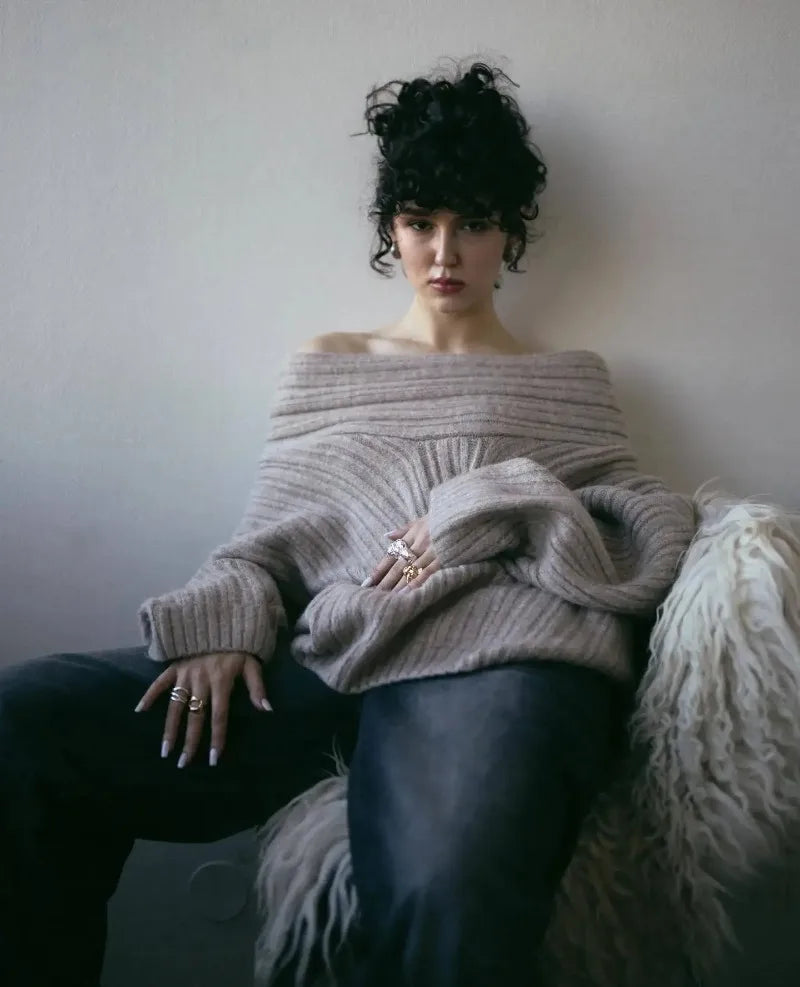 Oversized Off Shoulder Pullover Loose Knit Sweater
