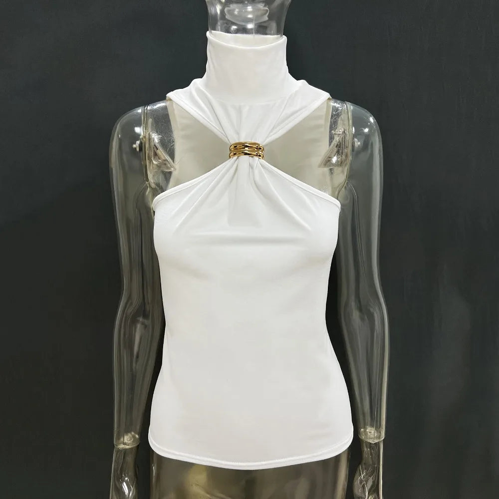 Metal Ring Off Shoulder Tank Top