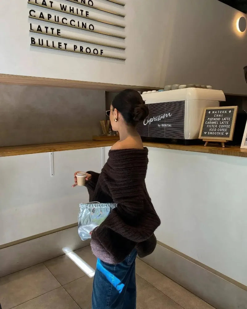 Oversized Off Shoulder Pullover Loose Knit Sweater