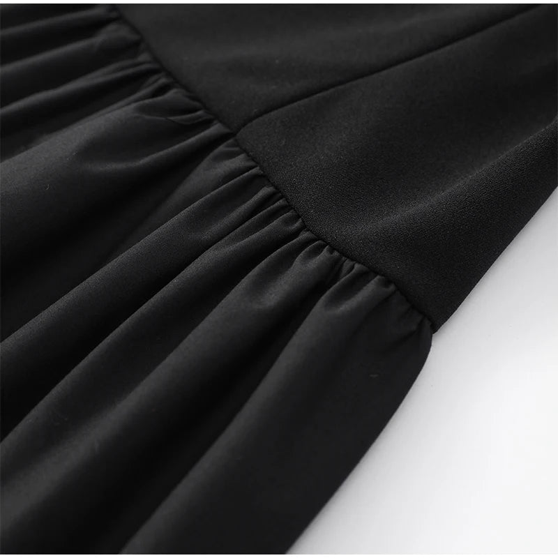 Black Satin Patchwork V-neck Sleeveless Backless Maxi Dress