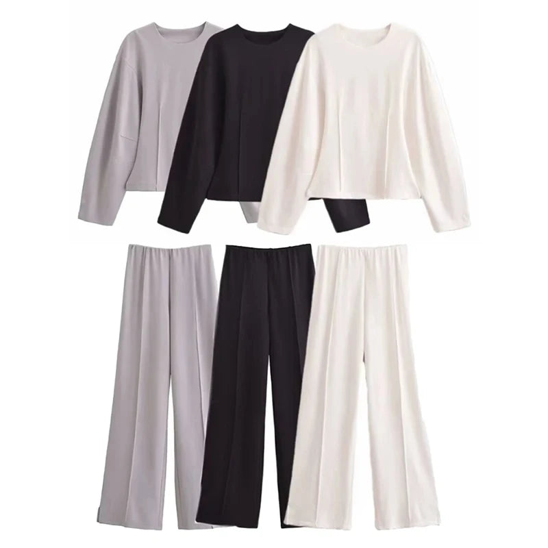 Women's Slimming 2-Piece Set Double-Sided Top Elegant Stretch Long Pants Female Suit