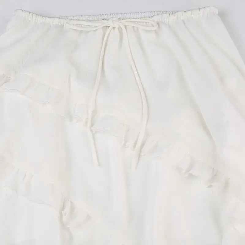 Low Waist Lace Up White Irregular Split White Midi Skirt Women