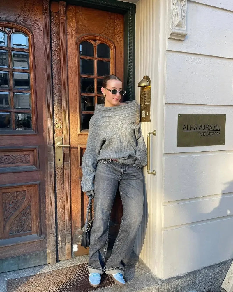 Oversized Off Shoulder Pullover Loose Knit Sweater