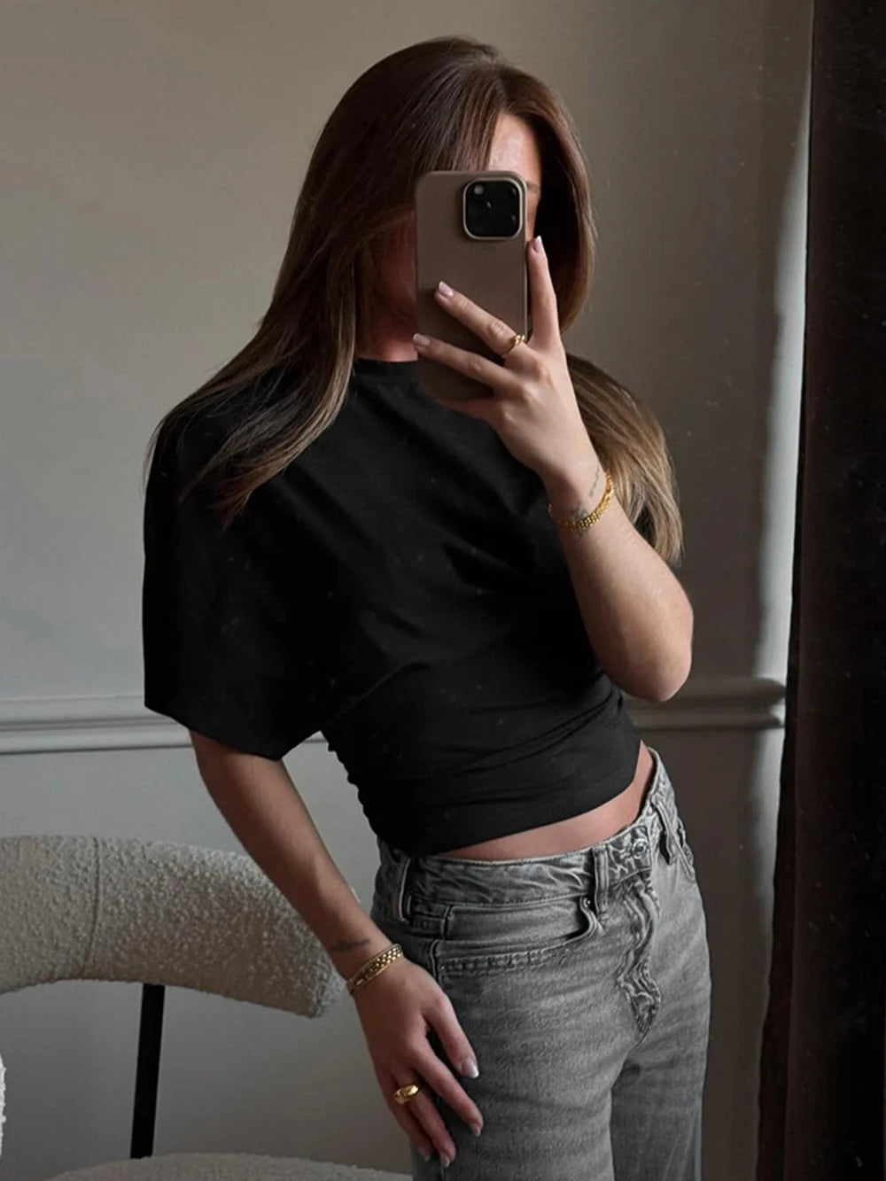 Casual Solid Color Raglan Sleeve Top
