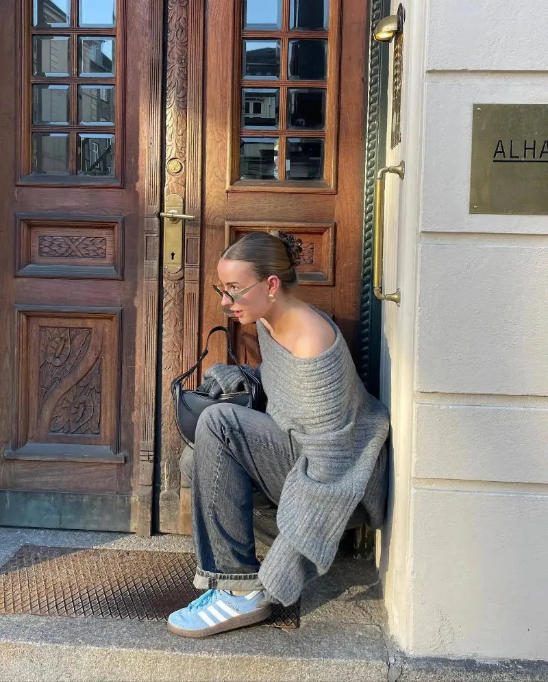 Oversized Off Shoulder Pullover Loose Knit Sweater